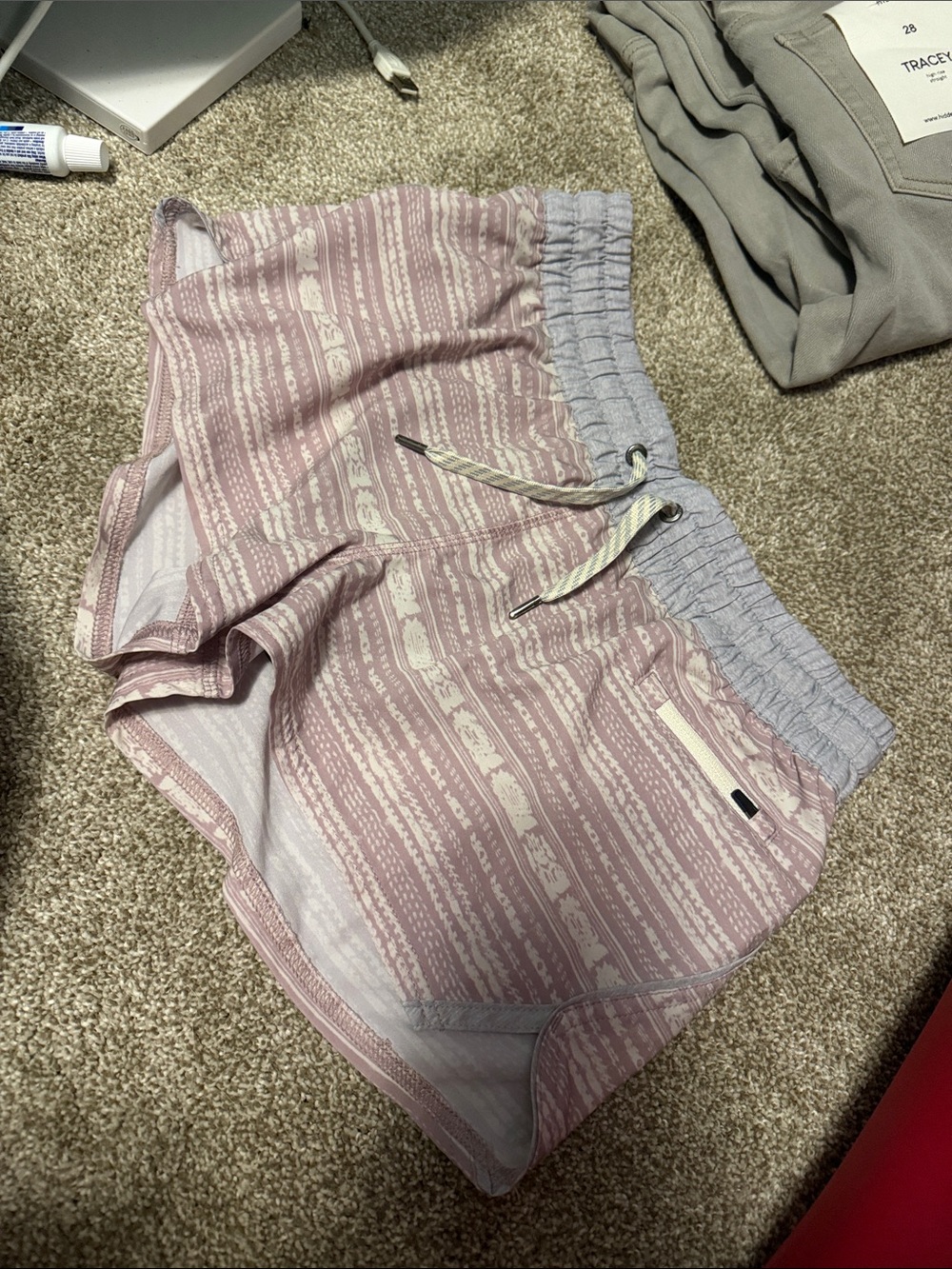 Vuori Pink Striped Elastic Waist Athletic Shorts